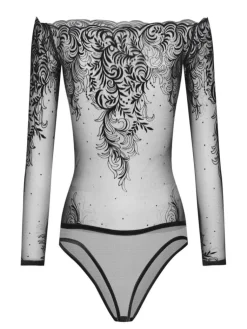 Langarm|Alle Bodys^Cadolle Langarm-Body ARABESQUE Tüll schwarz von schwarz mit Muster