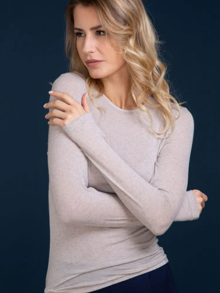 Langarm^Artimaglia Langarmshirt Rundhals von Voile mit Kaschmir schwarz oder beige melliert