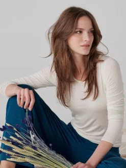 Wolle-Seide Shirts|Langarm^Oscalito Langarmshirt von  mit Modal und Kaschmir champagner cremeweiß oder schwarz