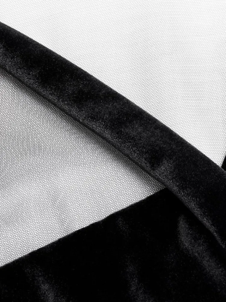 Morgenmantel Lang^Cadolle Langer Morgenmantel KIMONO TULLE LONGUE Tüll schwarz von schwarz mit Samt