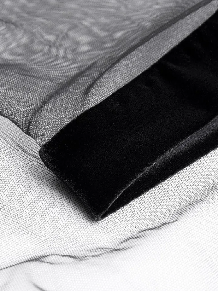 Morgenmantel Lang^Cadolle Langer Morgenmantel KIMONO TULLE LONGUE Tüll schwarz von schwarz mit Samt