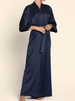 Morgenmantel Aus Satin|Morgenmantel Mit Seide^Lise Charmel Langer Seide Morgenmantel ECLAT COUTURE von dunkelblau