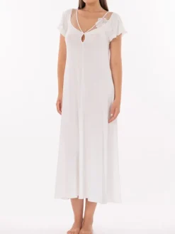 Edle Nachthemden^Verdiani Langes Modal Kurzarm Nachtkleid in weiss von cremeweiss