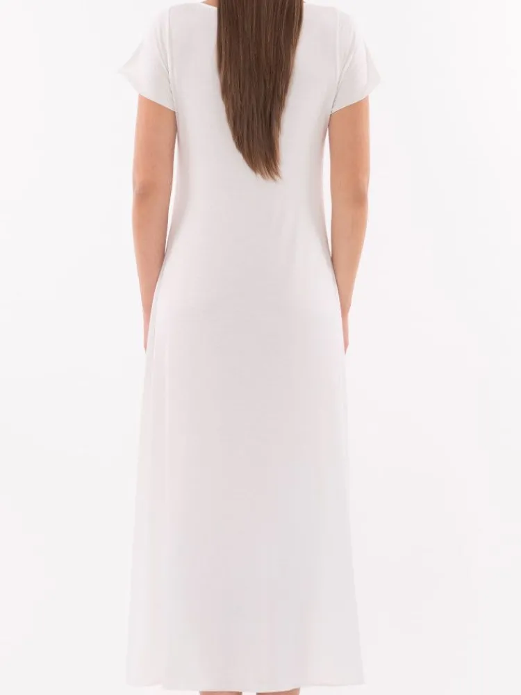 Edle Nachthemden^Verdiani Langes Modal Kurzarm Nachtkleid in weiss von cremeweiss