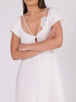 Edle Nachthemden^Verdiani Langes Modal Kurzarm Nachtkleid in weiss von cremeweiss