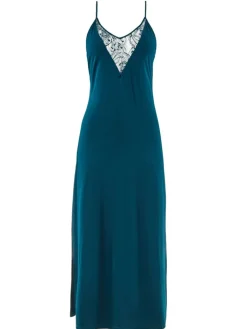 Edle Nachthemden|Alle Negligés^Aubade Langes Negligé LAZY DAYS mit Modal und Seide von schwarz und smaragdgrün