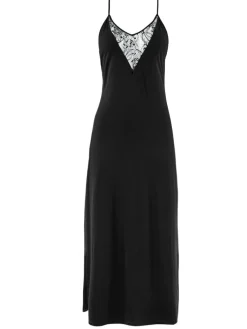 Edle Nachthemden|Alle Negligés^Aubade Langes Negligé LAZY DAYS mit Modal und Seide von schwarz und smaragdgrün