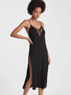 Edle Nachthemden|Alle Negligés^Aubade Langes Negligé LAZY DAYS von mit Modal und Seide smaragdgrün und schwarz