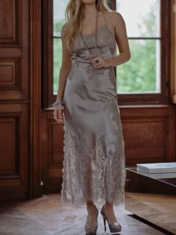 Alle Negligés|Seidenneglige^Marjolaine Langes Seidennachthemd VENUS in von kieselgrau