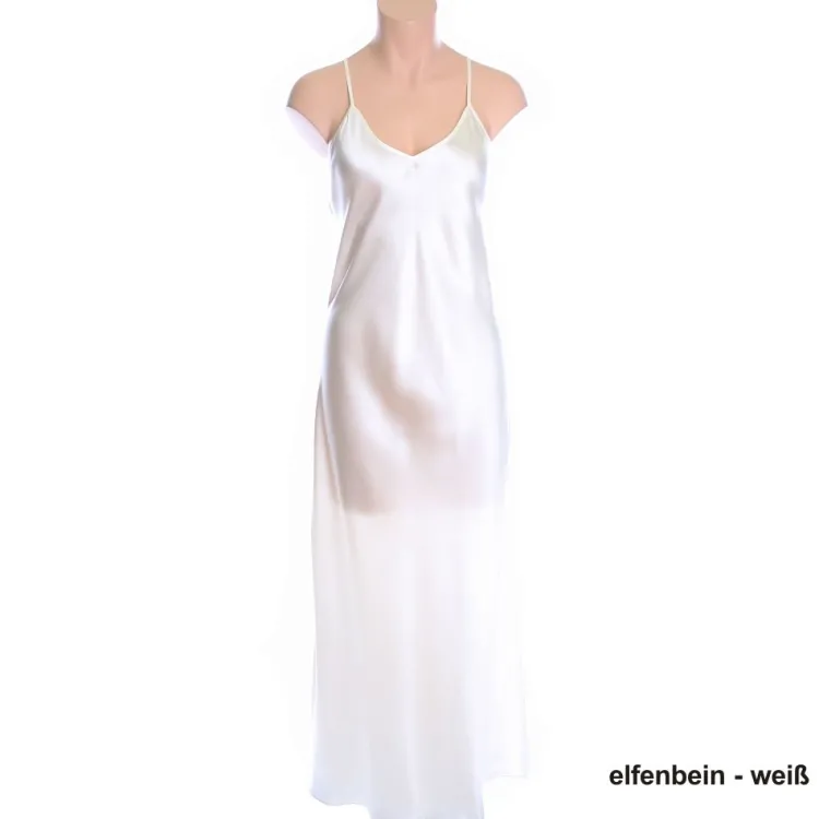 Alle Negligés|Seidenneglige^Luna di Seta Langes Seidennegligé PIPING uni von schwarz oder weiß