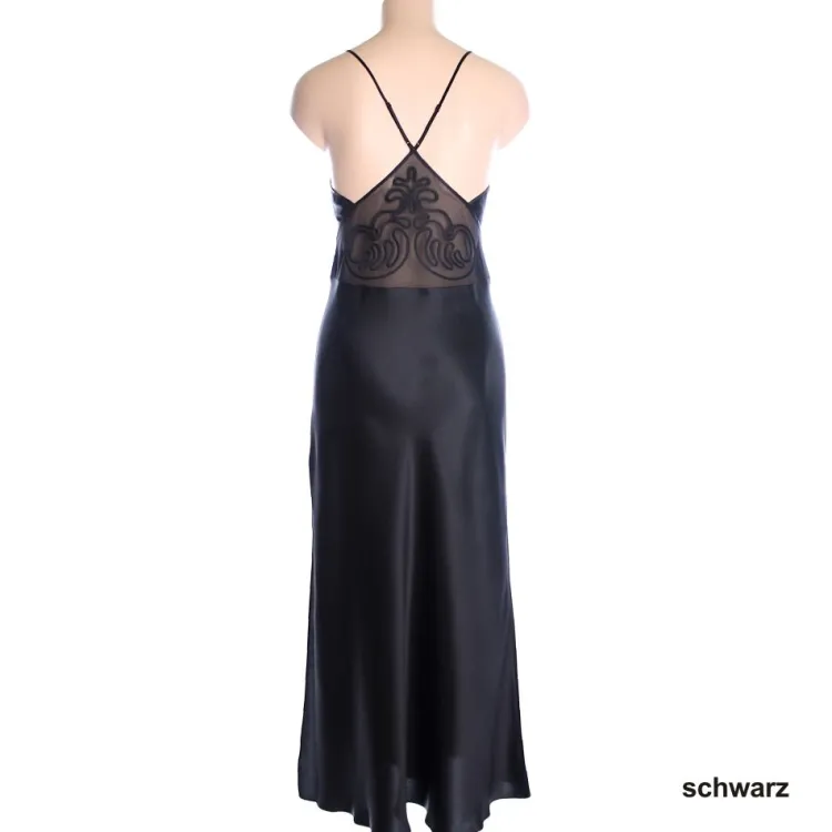 Alle Negligés|Seidenneglige^Luna di Seta Langes Seidennegligé PIPING uni von schwarz oder weiß