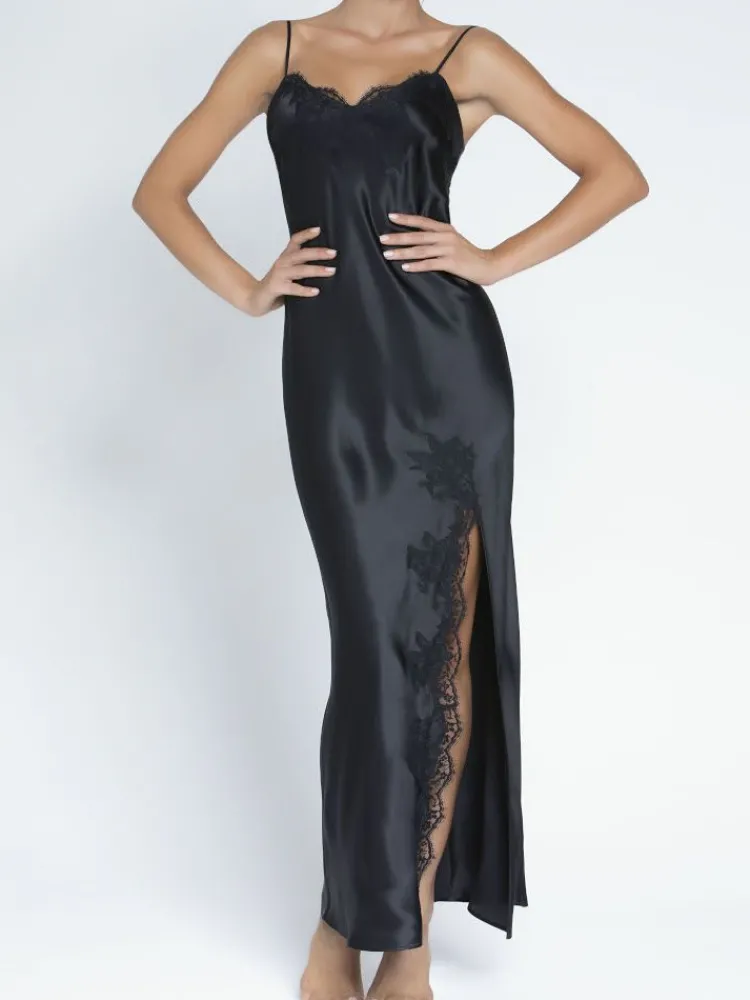 Alle Negligés|Seidenneglige^Lise Charmel Langes Seidennegligé SPLENDEUR SOIE mit Spitze von schwarz