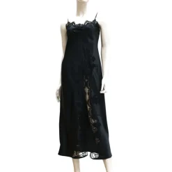 Alle Negligés|Seidenneglige^Marjolaine Langes Seidennegligé TENTATION von flechtengrün oder schwarz mit schwarzer Spitze