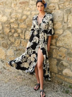 Strandkleider & Sommerkleider|Kaftan, Tunika & Pareo^Chiara Fiorini Langes Sommerkleid ELLA in von schwarz-creme