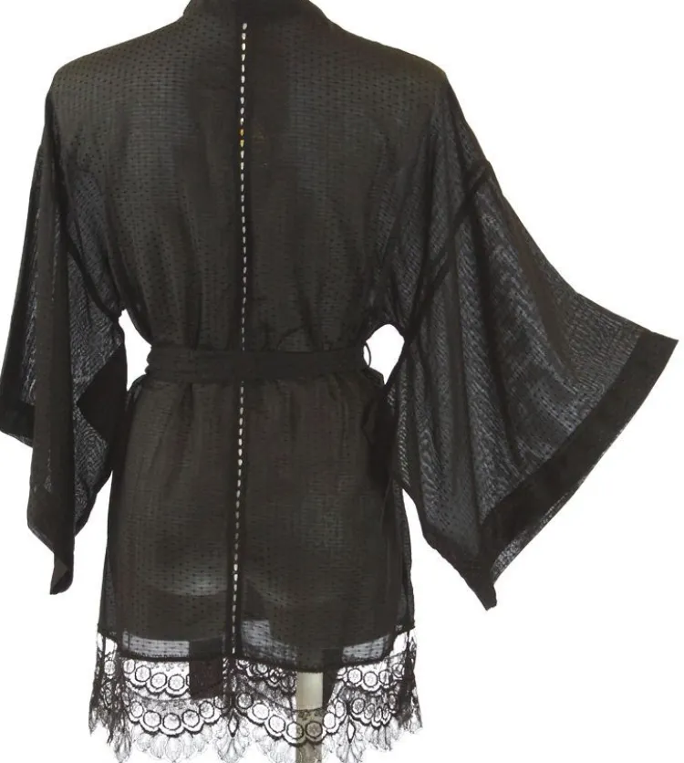 Morgenmantel Kurz|Morgenmantel Mit Spitze^Shell Belle Couture LAST PIECE Batist LOVE ME KIMONO L von mit Seide schwarz