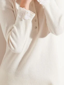 Lounge-Wear^Chiara Fiorini LAST PIECE Freizeitanzug KUSCHEL COTTON zwei-teilig von Größe 40 cremeweiss creme-weiß