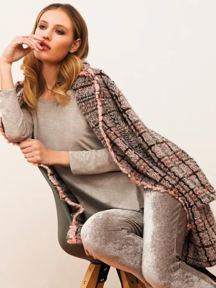 Lounge-Wear|Strickjacken & -Mäntel^Chiara Fiorini LAST PIECE Jacke KUSCHEL BOUCLE rosa-grau von mit Wolle und Alpaka Größe 42 rosa mit grau
