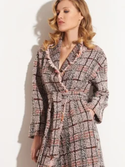 Lounge-Wear|Strickjacken & -Mäntel^Chiara Fiorini LAST PIECE Jacke KUSCHEL BOUCLE rosa-grau von mit Wolle und Alpaka Größe 42 rosa mit grau