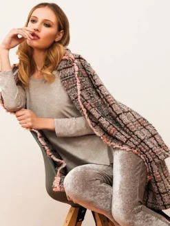 Lounge-Wear|Strickjacken & -Mäntel^Chiara Fiorini LAST PIECE Jacke KUSCHEL BOUCLE rosa-grau von mit Wolle und Alpaka Größe 42 rosa mit grau