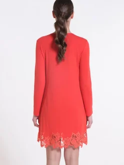 Edle Nachthemden^Verdiani LAST PIECE Langarm Sleepshirt ARANCIO koralle-rot Größe 36 von arancio koralle rot