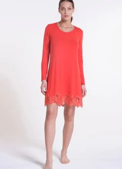 Edle Nachthemden^Verdiani LAST PIECE Langarm Sleepshirt ARANCIO koralle-rot Größe 36 von arancio koralle rot