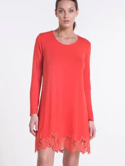 Edle Nachthemden^Verdiani LAST PIECE Langarm Sleepshirt ARANCIO koralle-rot Größe 36 von arancio koralle rot