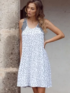 Edle Nachthemden^IMEC LAST PIECE Nachthemd CECILIA weiß-dunkelblau mit Modal Größe 44 von weiß mit dunkelblau