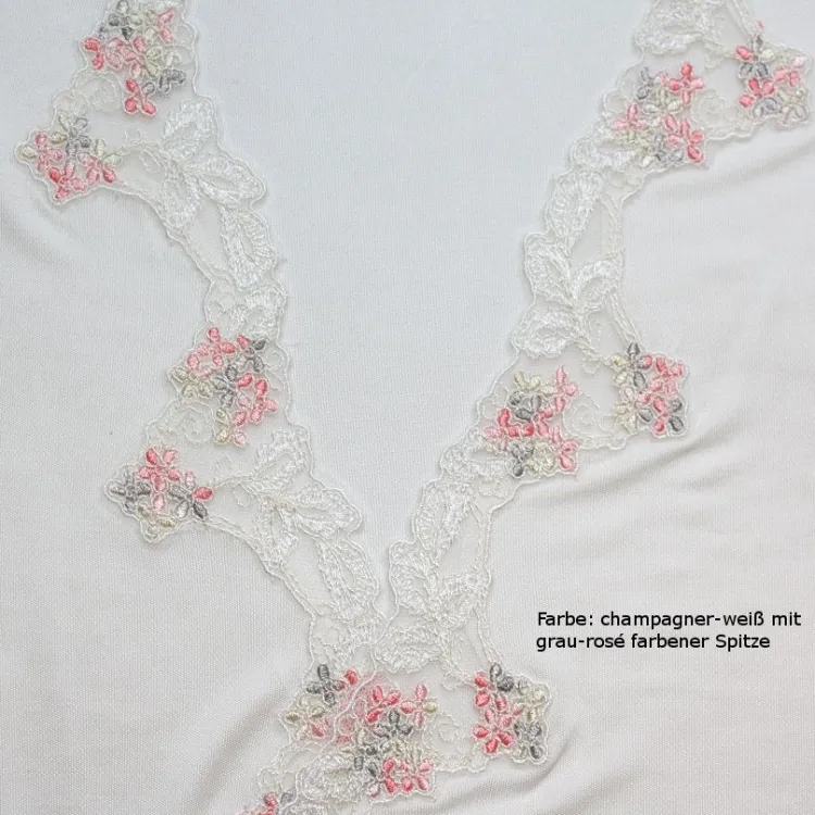 Seidennachthemd|Seidenneglige^Nightdreams LAST PIECE Nachthemd Wirkseide Seidenmix PAMINA weiß rosa Größe 46 champagner-weiß mit grau-rosé bestickter Spitze