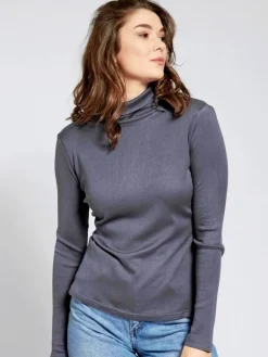 Shirts Mit Seide|Mit Rollkragen^Kokon Zwo LAST PIECE Rollkragen Seidenshirt Langarm gerippt von dunkelgrau XL schwarz oder grau