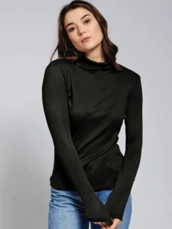 Shirts Mit Seide|Mit Rollkragen^Kokon Zwo LAST PIECE Rollkragen Seidenshirt Langarm gerippt von dunkelgrau XL schwarz oder grau