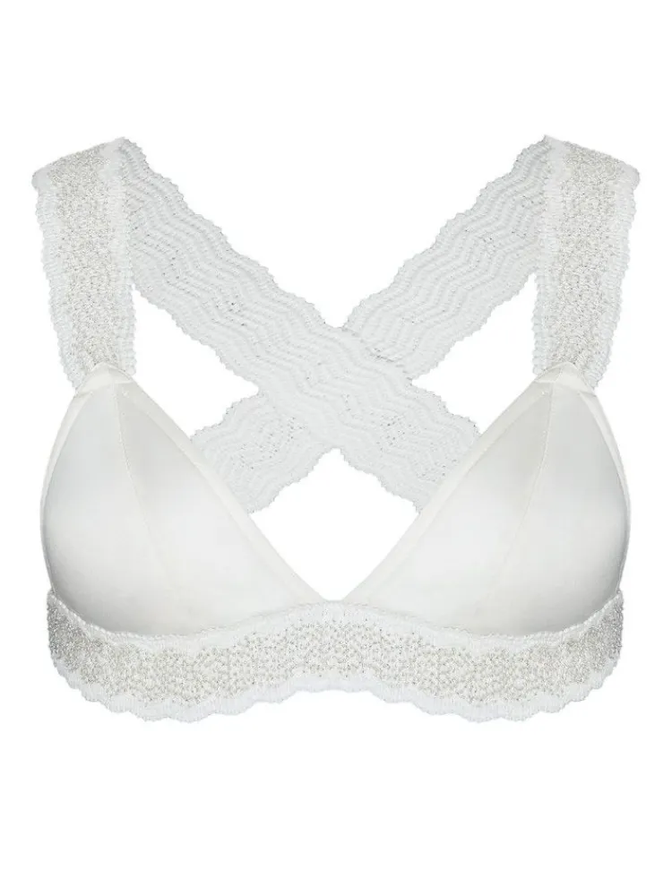 Alle Bhs^Cadolle LAST PIECE Satin Triangel BH GIGI IVOIRE von weiss Größe S elfenbein weiß mit silbernen Schmuckperlen