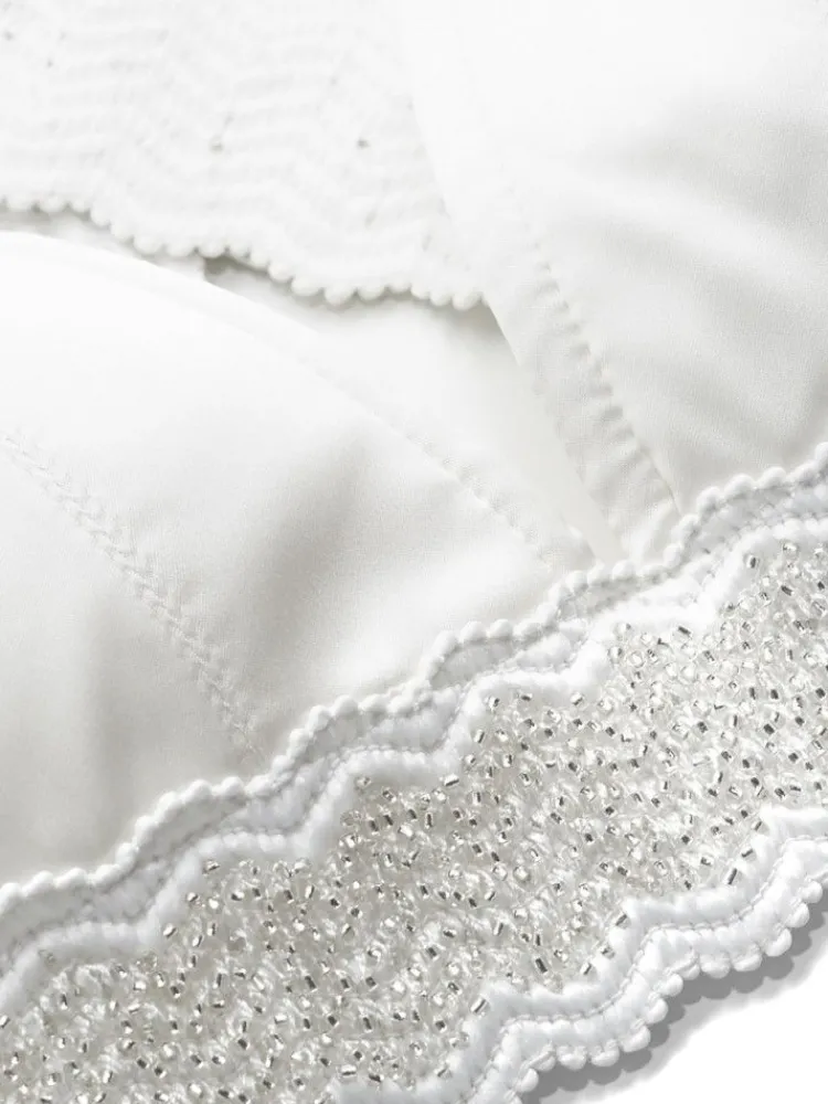 Alle Bhs^Cadolle LAST PIECE Satin Triangel BH GIGI IVOIRE von weiss Größe S elfenbein weiß mit silbernen Schmuckperlen