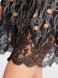 Morgenmantel Kurz|Morgenmantel Aus Satin^Aubade LAST PIECE Seide Kimono TOI MON AMOUR mit Print von schwarz Größe L