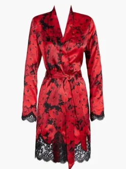 Morgenmantel Kurz|Morgenmantel Aus Satin^Aubade LAST PIECE Seide Kimono TOI MON AMOUR mit Print von schwarz Größe L