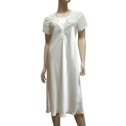 Seidennachthemd|Seide Sleepshirt^Luna di Seta LAST PIECE Seide Kurzarm Nachthemd EMBROIDERY LACE elfenbein von Größe 36 elfenbein-weiß