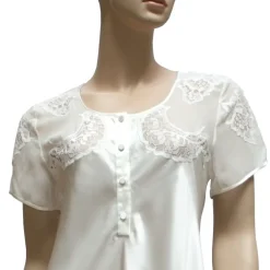 Seidennachthemd|Seide Sleepshirt^Luna di Seta LAST PIECE Seide Kurzarm Nachthemd EMBROIDERY LACE elfenbein von Größe 36 elfenbein-weiß