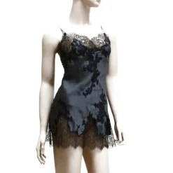 Seidennachthemd|Alle Negligés^Marjolaine LAST PIECE Seide Negligé BACCARAT No. 2 anthrazit Größe 42 von malve oder anthrazit mit schwarzer Spitze