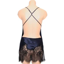 Seidennachthemd|Alle Negligés^Marjolaine LAST PIECE Seide Negligé CHANTAGE kurz mit Spitze von blau Größe 42