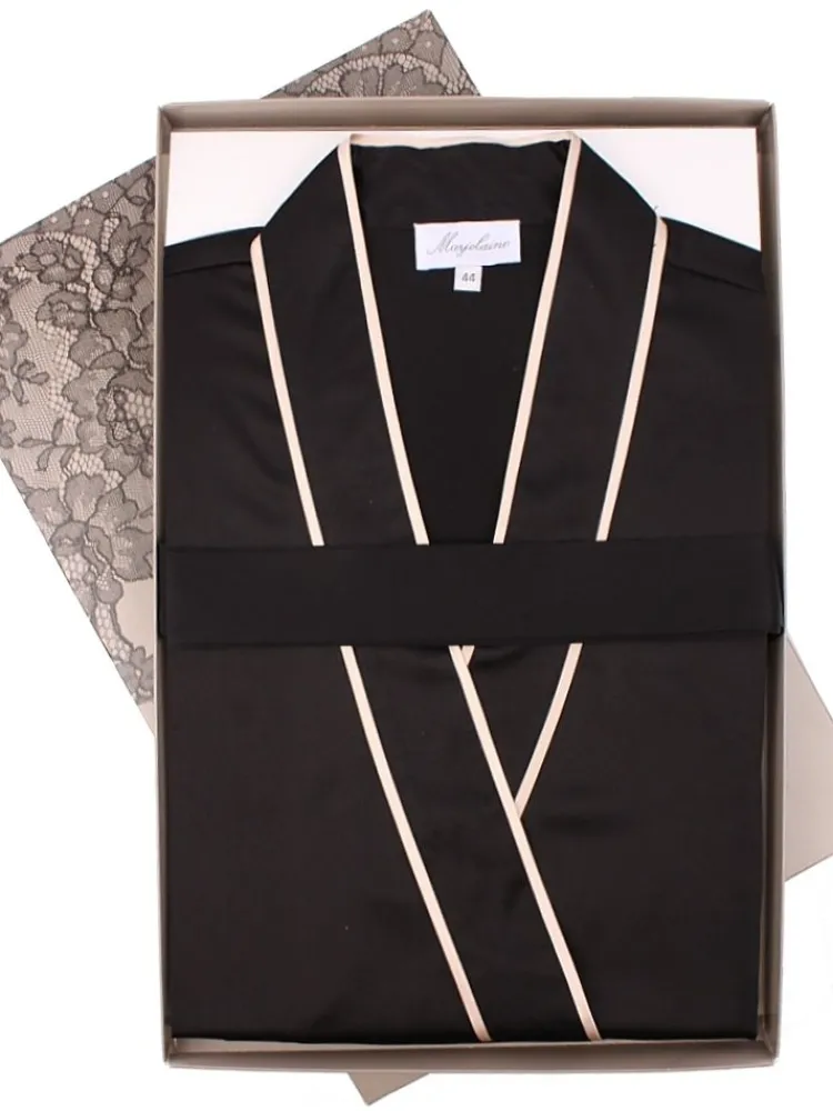 Lounge-Wear|Seidenpyjama^Marjolaine LAST PIECE Seidenpyjama FIDJI schwarz-gold von Größe DE38 schwarz mit sandfarbenen Details