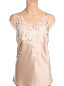 Tops Mit Spitze|Spaghettiträger Tops^Marjolaine LAST PIECE Seidentop EGERIE mit Calais Spitze von sand Größe DE 36 sandbeige oder kristallblau mit Spitze