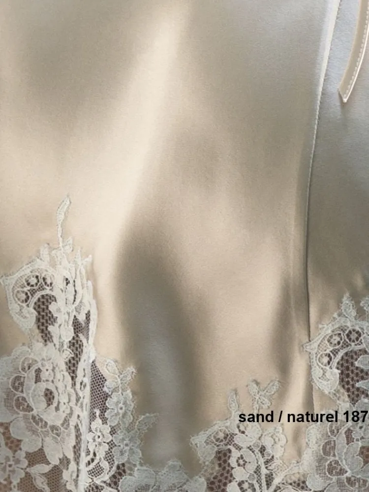 Tops Mit Spitze|Spaghettiträger Tops^Marjolaine LAST PIECE Seidentop EGERIE mit Calais Spitze von sand Größe DE 36 sandbeige oder kristallblau mit Spitze