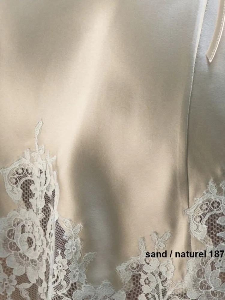 Tops Mit Spitze|Spaghettiträger Tops^Marjolaine LAST PIECE Seidentop EGERIE mit Calais Spitze von sand Größe DE 36 sandbeige oder kristallblau mit Spitze