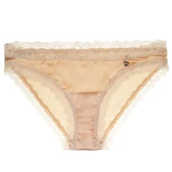 Alle Slips|Alle Unterteile^Mimi Holliday LAST PIECE Slip KNICKERWORLD APRICOT XS mit Seide apricot mit goldcreme-farbener Spitze