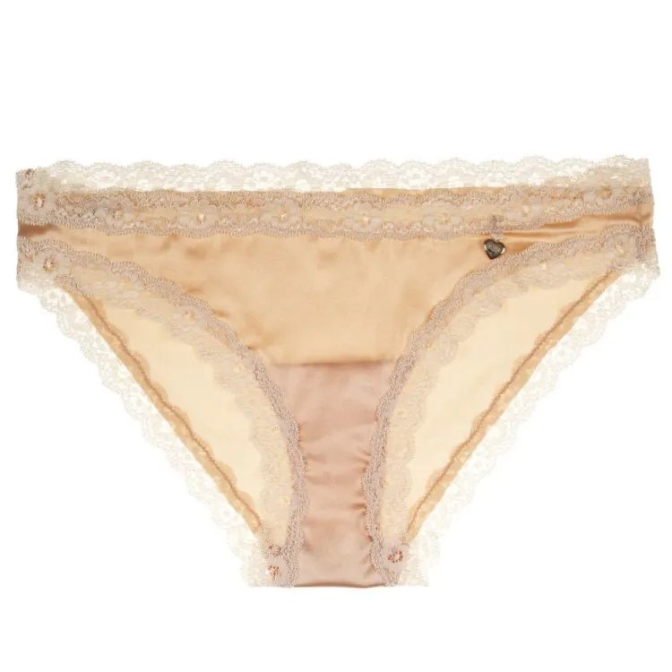 Alle Slips|Alle Unterteile^Mimi Holliday LAST PIECE Slip KNICKERWORLD APRICOT XS mit Seide apricot mit goldcreme-farbener Spitze