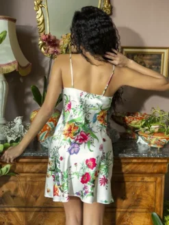 Seidennachthemd^Marjolaine LAST PIECE Stretchseide Nachthemd OMERINE Blumenmuster Größe 36 cremeweiß mit Blumenmuster