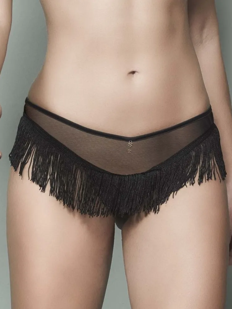 Alle Slips^Escora LAST PIECE Tüll Ouvert-Panty SOPHIE von Größe 46 schwarz mit Fransen