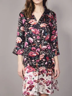 Seidennachthemd|Seide Sleepshirt^Eva B. Bitzer LAST SIZE 100% Seide Sleepshirt ROSES von Größe 46 schwarz mit rotem Druck