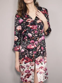 Seidennachthemd|Seide Sleepshirt^Eva B. Bitzer LAST SIZE 100% Seide Sleepshirt ROSES von Größe 46 schwarz mit rotem Druck