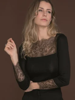 Shirt Mit Spitze|Wolle-Seide Shirts^Artimaglia LAST SIZE Merinowolle Seide U-BOOT SHIRT von Größe 38/40 schwarz