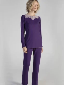 Feine Pyjamas^Verdiani LAST SIZE Modal Pyjama VIOLET in lila von Größe 40 lila mit rosa Spitze